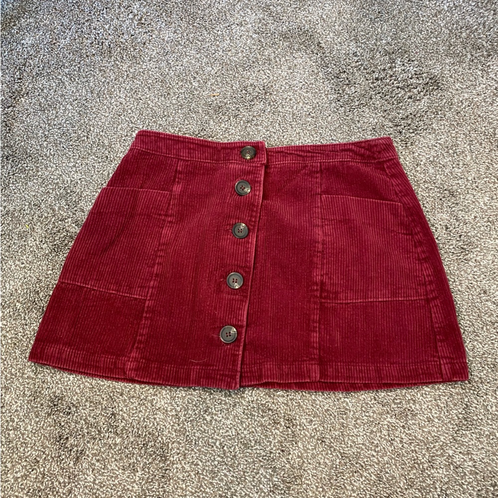 Cute Burgundy Cute Corduroy Button Up Mini Skirt